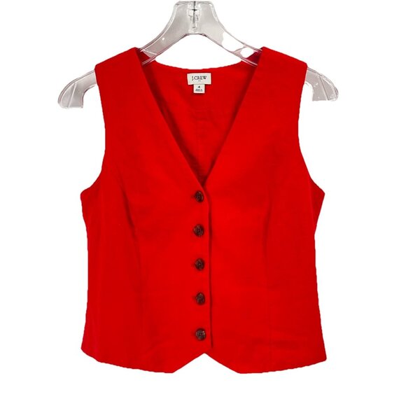 J Crew Red Linen Vest Button Old Money Classic Sz 4 - Picture 1 of 4